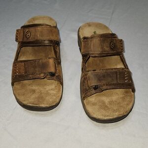 Dunham Men's Brown Leather Slide Sandals Adjustable Straps Size 13 D MCR444BR